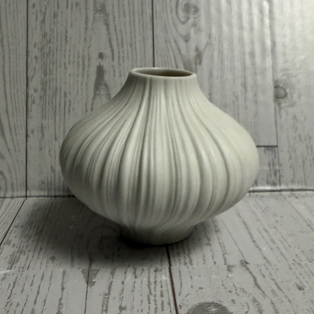 Rosenthal PLISSÉE Bisque White Mini Vase Signed MCM Porcelain Ridged Lantern Art